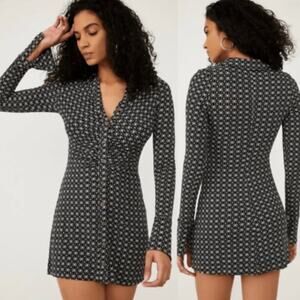 Free People Shayla Mini Dress - Black + White - Size S